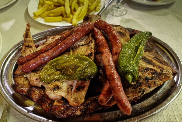 Barbecued meat at a guachinche in Tenerife