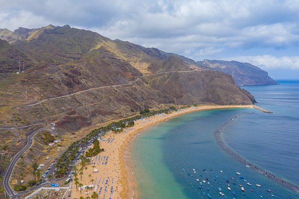 Playa de Las Teresitas Las Teresitas beach as seen from a drone