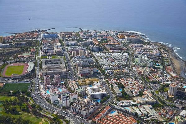Aerial view of Playa de Las Americas area in Tenerife
