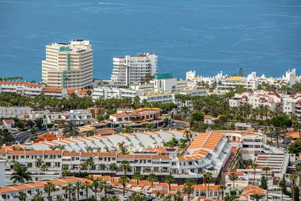 View of the hotel and resort zone in Playa de las Americas