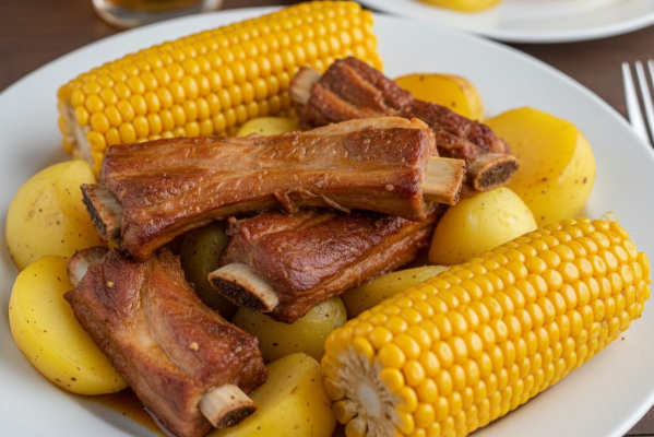 Ribs with potatoes and corn, one of the typical dishes of Tenerife